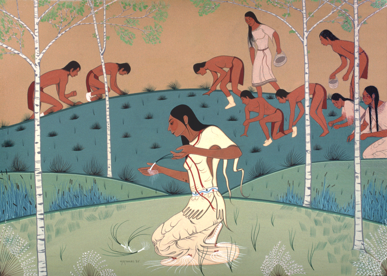 Native American art showing people hunting for wild onions.