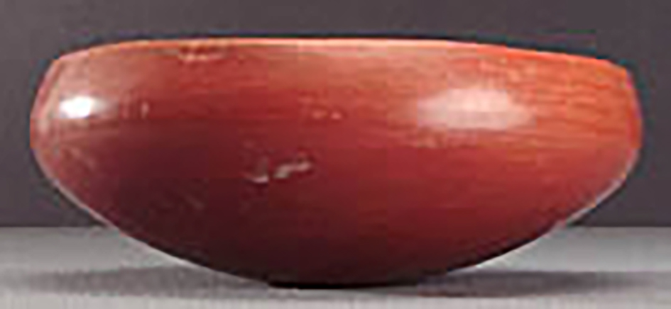 Side view, black-on-red shallow bowl, collected 1926. ASM gp899x9.