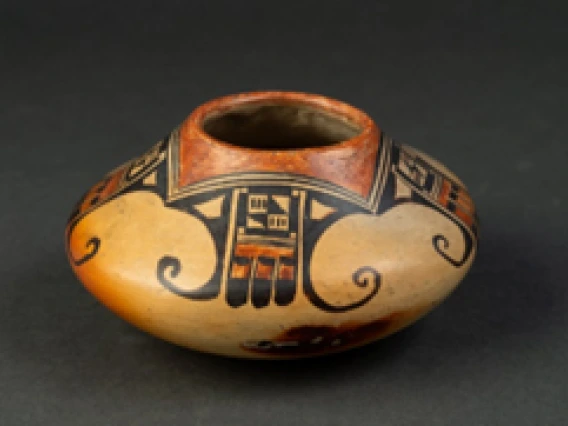 small polychrome jar with eagle-tail design