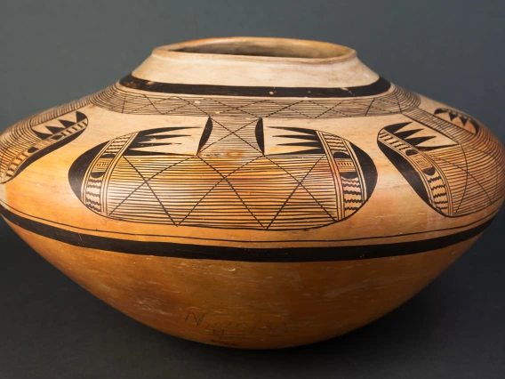 large polychrome olla with bird-wing design