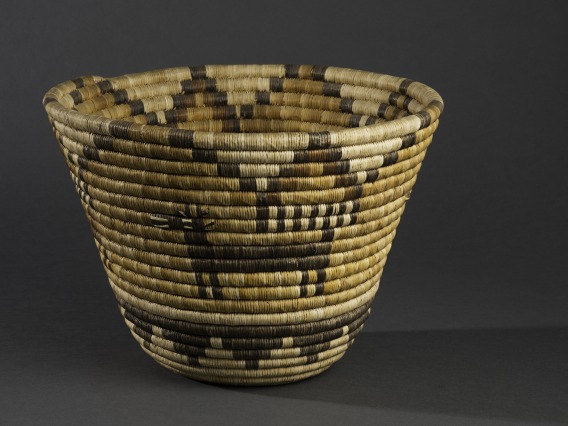 Coiled bowl with antelope and cloud design, yucca and galleta grass, ca. 1945. Donated by Judith and Andrew Finger, 2018