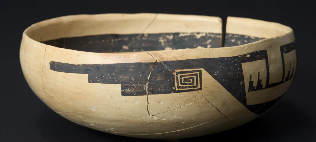 This is one of five purposely broken bowls found in the fill of a room at the ancestral Hopi pueblo called Homol'ovi I