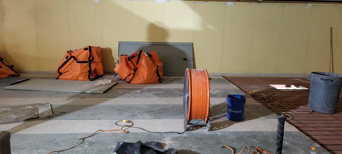 a view of the mezzanine floor in Room 328 before demolition