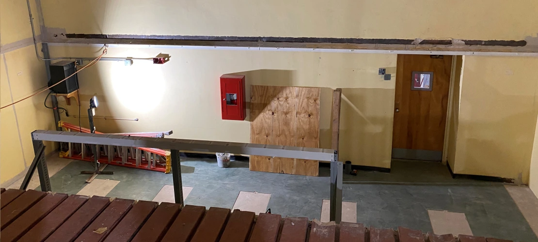 a view of room 328 with the mezzanine floor removed.  