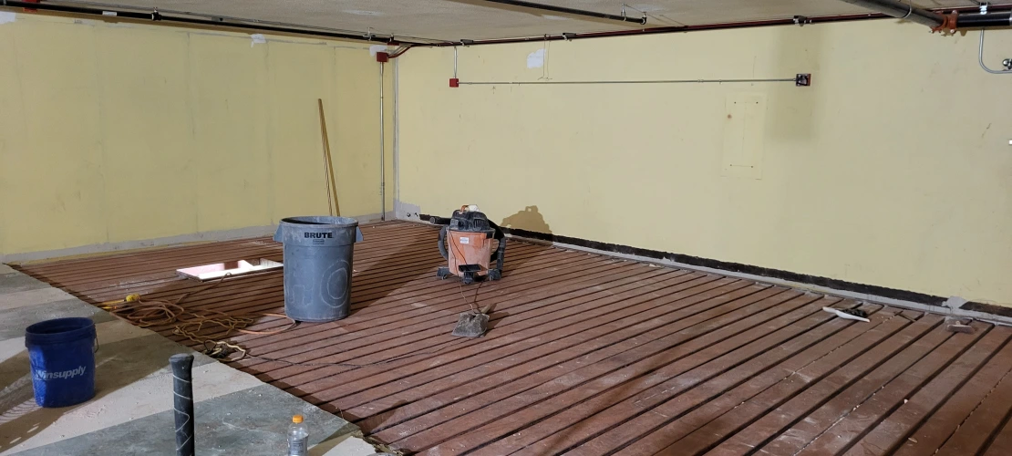 a view of the mezzanine floor in Room 328 currently under demolition