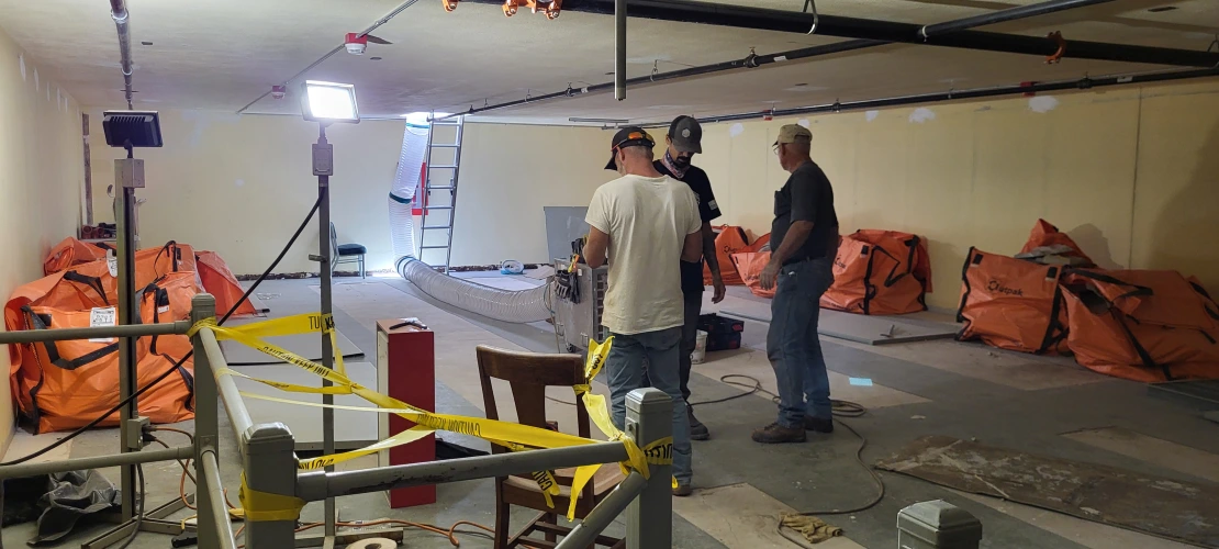 a view of the mezzanine floor in Room 328 before demolition