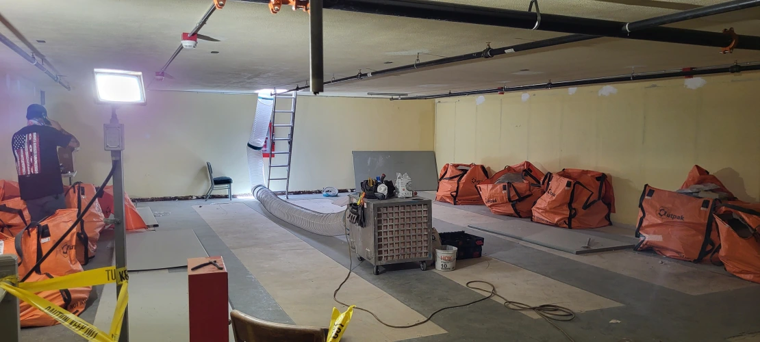 a view of the mezzanine floor in Room 328 before demolition