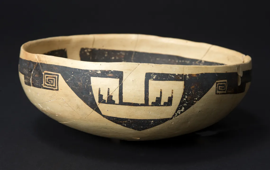 This is one of five purposely broken bowls found in the fill of a room at the ancestral Hopi pueblo called Homol'ovi I