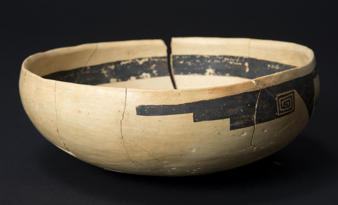 This is one of five purposely broken bowls found in the fill of a room at the ancestral Hopi pueblo called Homol'ovi I