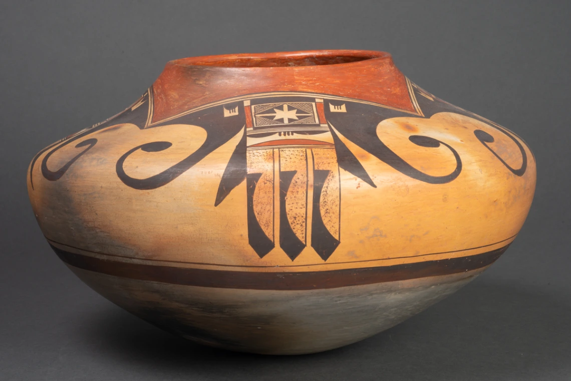 large polychrome jar with eagle tail designs