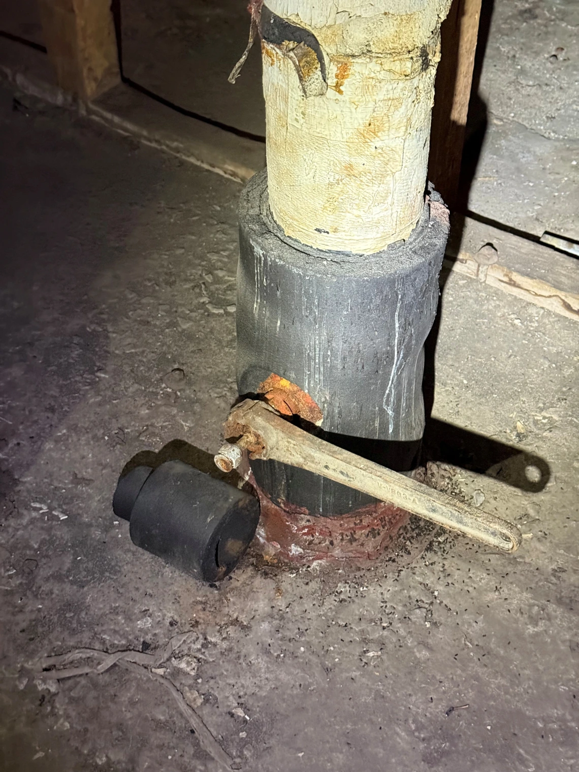 corroded shut off valve for an antiquated air hander in ASM's attic