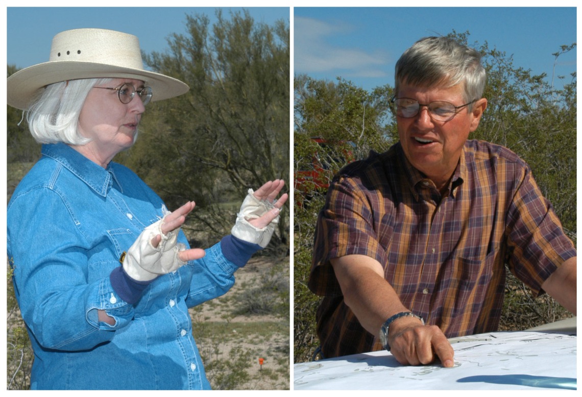 Dr. Suzanne Fish and Dr. Paul Fish in the field at Marana Mound in Marana, Arizona.
