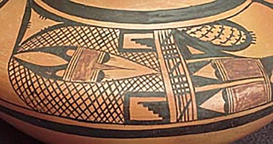 Detail, small polychrome jar, collected 1923. ASM e-2031.