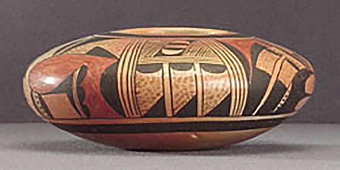 Side view, low polychrome jar, collected 1934. ASM E-719.