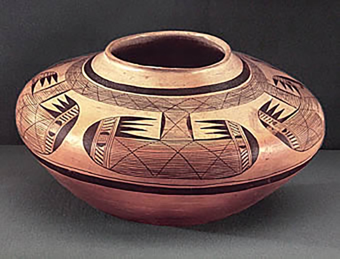 Large polychrome olla with Hopi migration design, around 1930? ASM e792