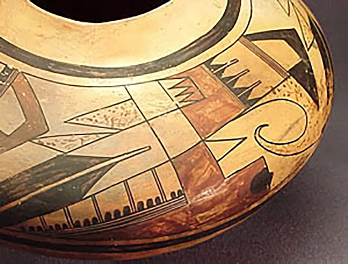 Detail, large polychrome olla, around 1920. ASM GP6216.