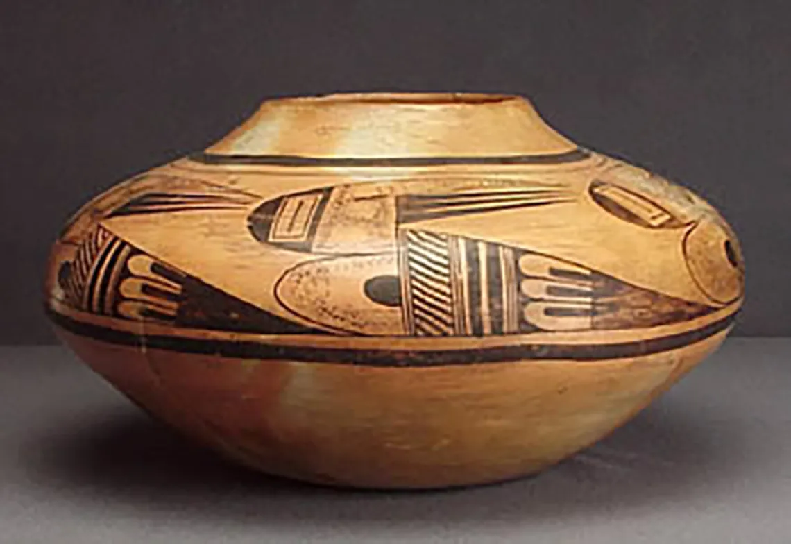 Side view, large polychrome olla, around 1920. GP6217.