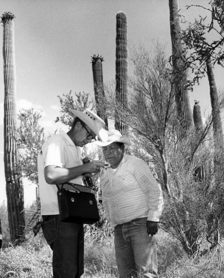 Lorentino Noceo showing Bernard Fontana saguaro fruit 