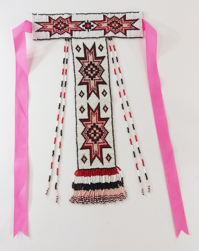 beaded Apache T necklace with pink ribbon