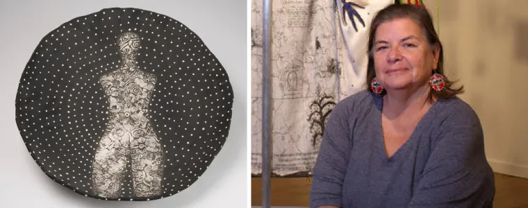 Anita Fields next to her artwork