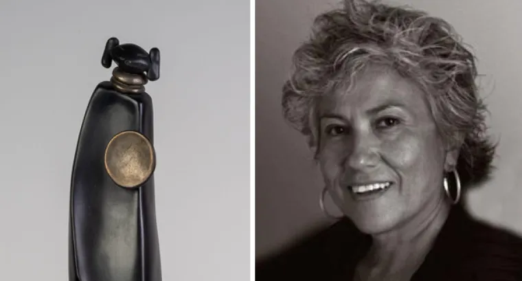 Nora Naranjo-Morse next to art