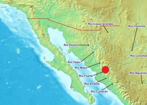 map showing rivers of northern Mexico