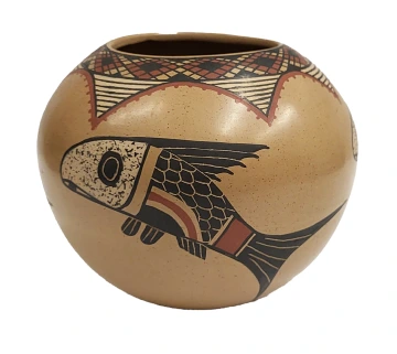 small ceramic pot with fish motif
