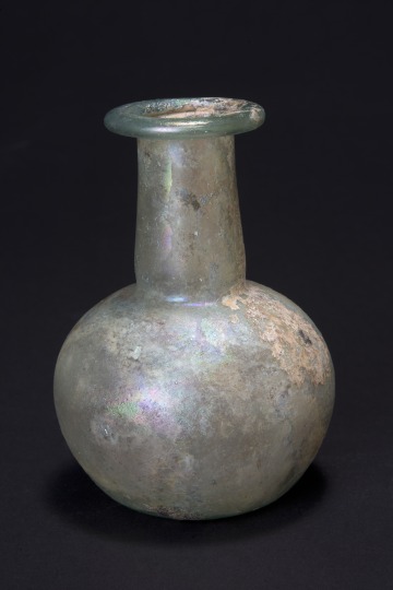 Glass Toilet Vessel Roman, Early Imperial period, late 1st century CE Probably manufactured in Syro-Palestinian region; purchased in Tarsus, Turkey Blown Glass, Gift of Ina E. Gittings, April 1963, ASM A-22901