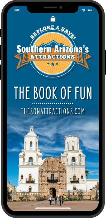iPhone with "Southern Arizona Attractions" poster on screen
