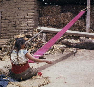 Back-strap loom in action