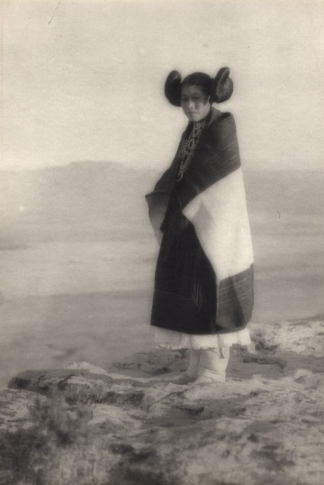 Girl dressed in traditional manta, Walpi, First Mesa, Hopi Reservation, Arizona. Forman Hanna, photographer, c. 1920